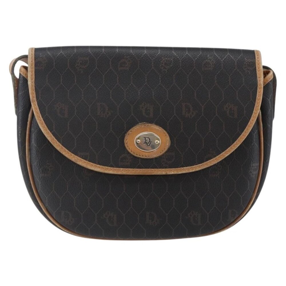 Christian Dior Honeycomb Canvas Shoulder Bag PVC Leather Black Auth BA6822 - Picture 2 of 16